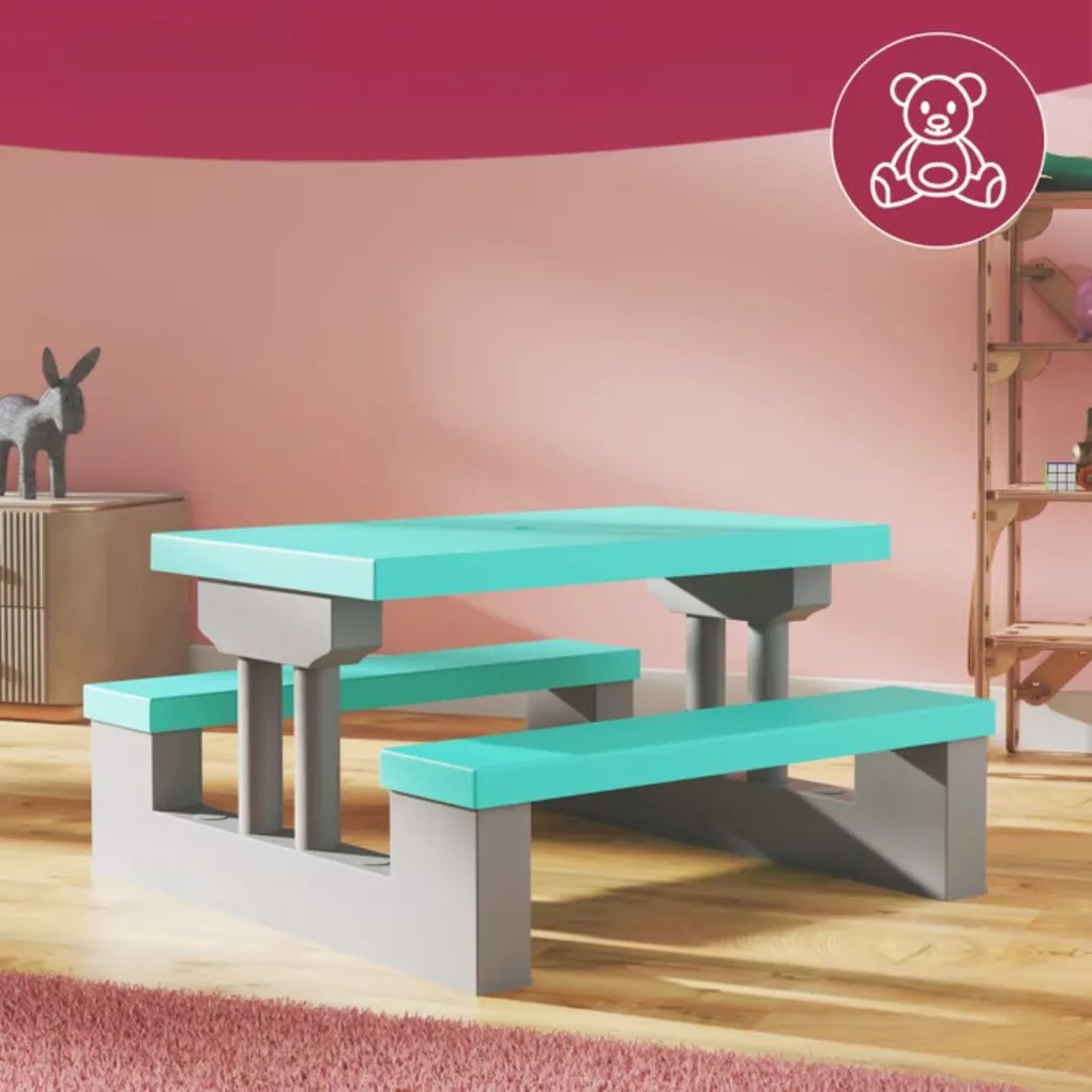 Detská sedacia zostava so slnečníkom JASMIN, 67x78,5x42,5cm, šedá/mätová Spielwerk