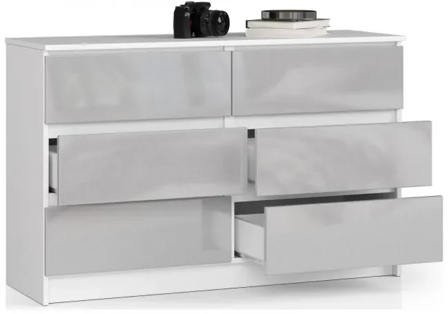 Komoda K120 6SZ CLP metalická, lesk
