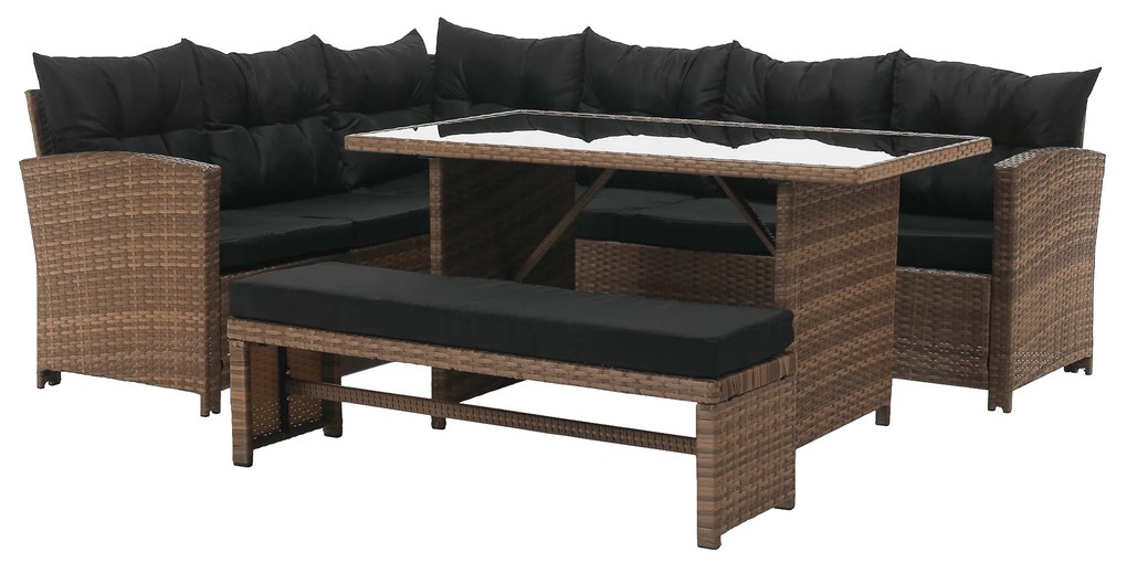 Záhradný ratanový set, svetlohnedá/čierna, MADUL