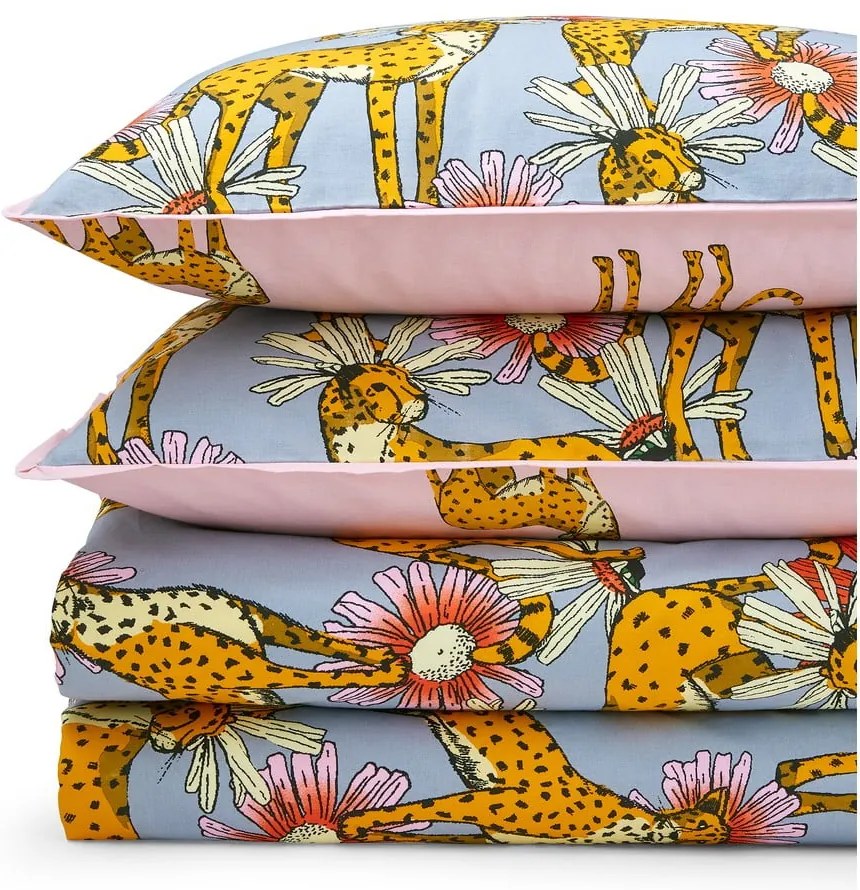 Ružové/sivé bavlnené obliečky na dvojlôžko 200x200 cm Untamed Cheetah – Their Nibs