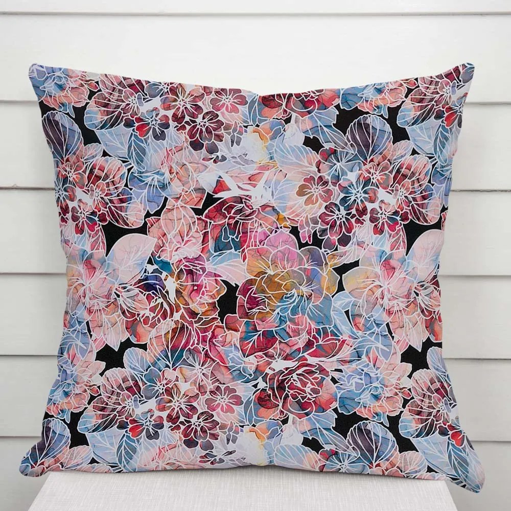 Biante Dekoračná obliečka na vankúš Rongo RGP-503 Červeno-modré kvety 60 x 60 cm