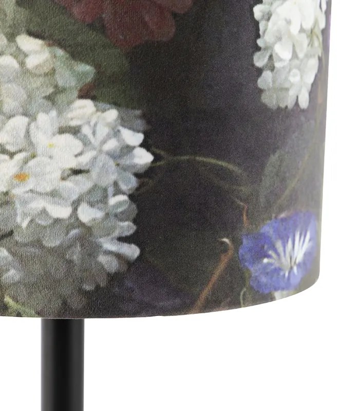Romantická stolná lampa čierna s kvetinovým tienidlom 25 cm - Simplo