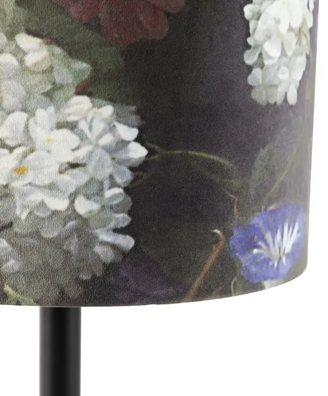 Romantická stolná lampa čierna s kvetinovým tienidlom 25 cm - Simplo