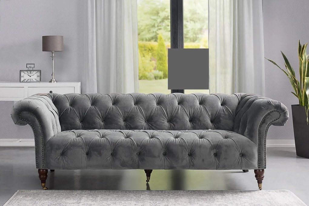 Pohovka Chesterfield Glamour Velvet Dark Grey pre 3 osoby