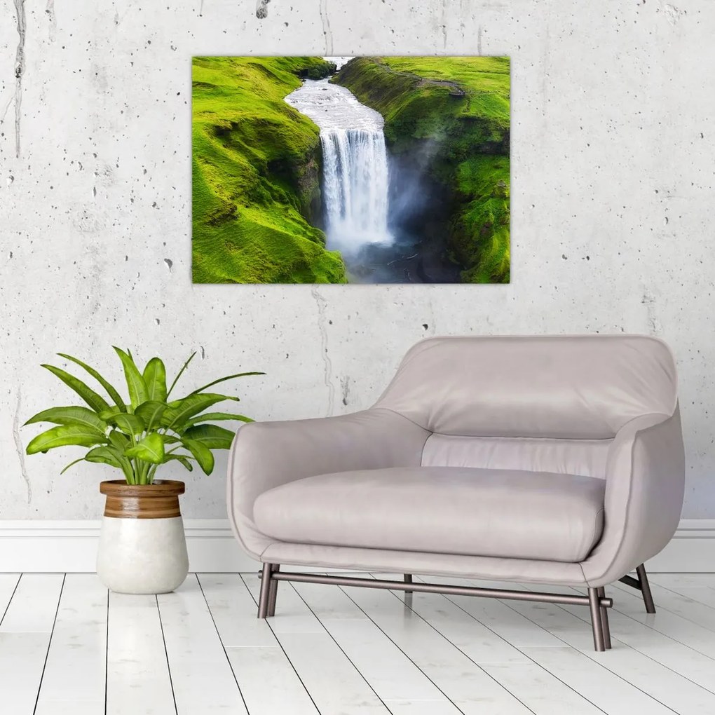 Sklenený obraz - Vodopád Skogafoss (70x50 cm)