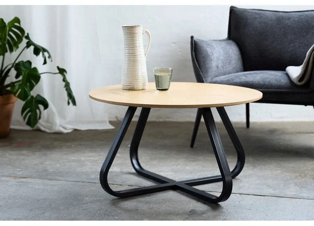 Okrúhly konferenčný stolík s doskou v dubovom dekore v prírodnej farbe ø 80 cm Cesura – Unique Furniture