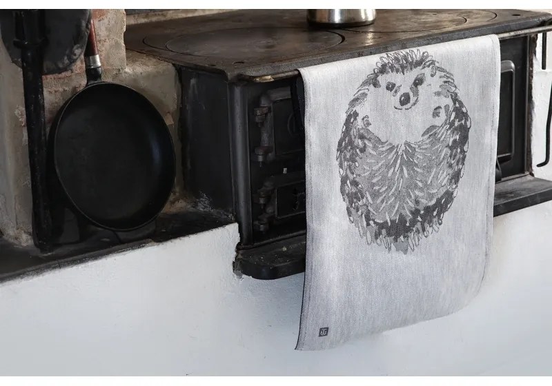 Ľanová utierka Silli 46x70, sivo-čierna