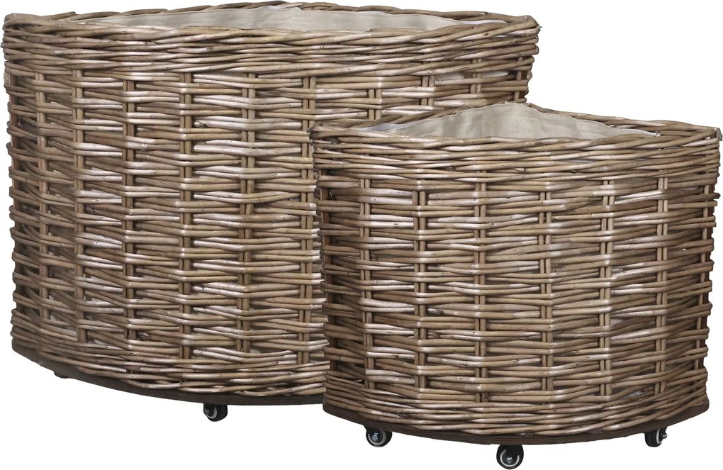 Sada 2ks hnedých rohových košíkov French Basket Nature s kolieskami – 62*62*55 cm