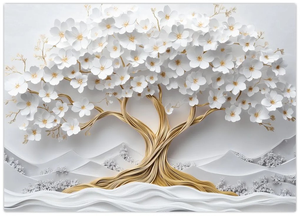 Obraz – 3D elegantný strom života plný kvetov (70x50 cm)