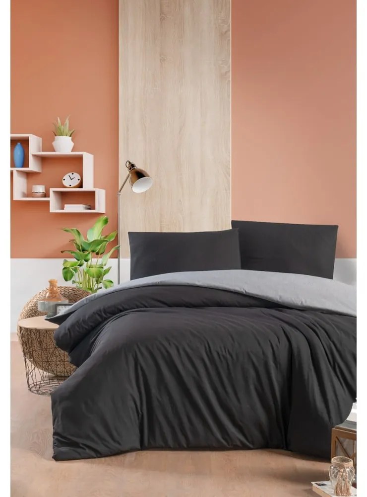 Čierno-sivé bavlnené obliečky na jednolôžko/predĺžené s plachtou 160x220 cm - Mila Home