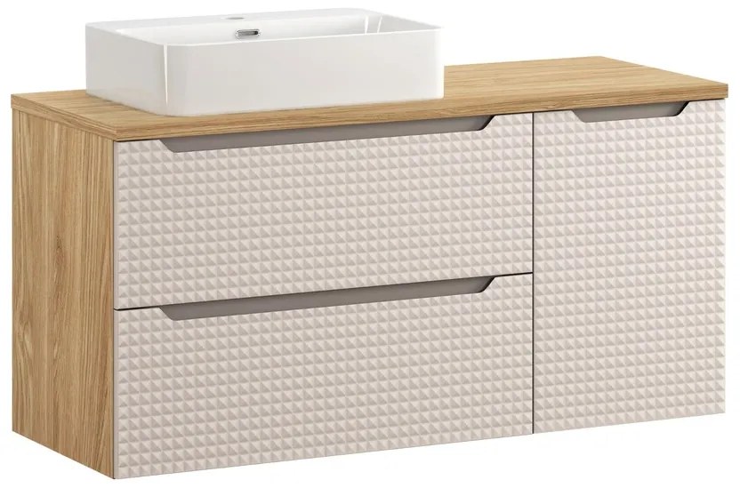 Závesná skrinka pod umývadlo Luxor Beige s doskou 120 cm béžová/dub olejovaný