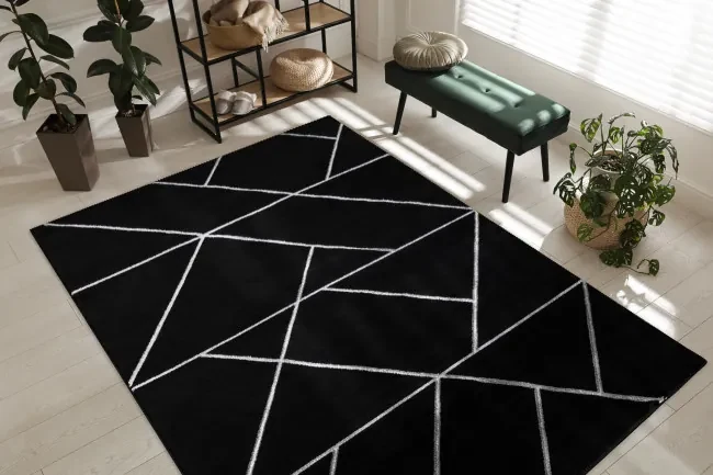 Koberec EMERALD exkluzívny 7543 glamour, styl geometrický čierny / strieborný