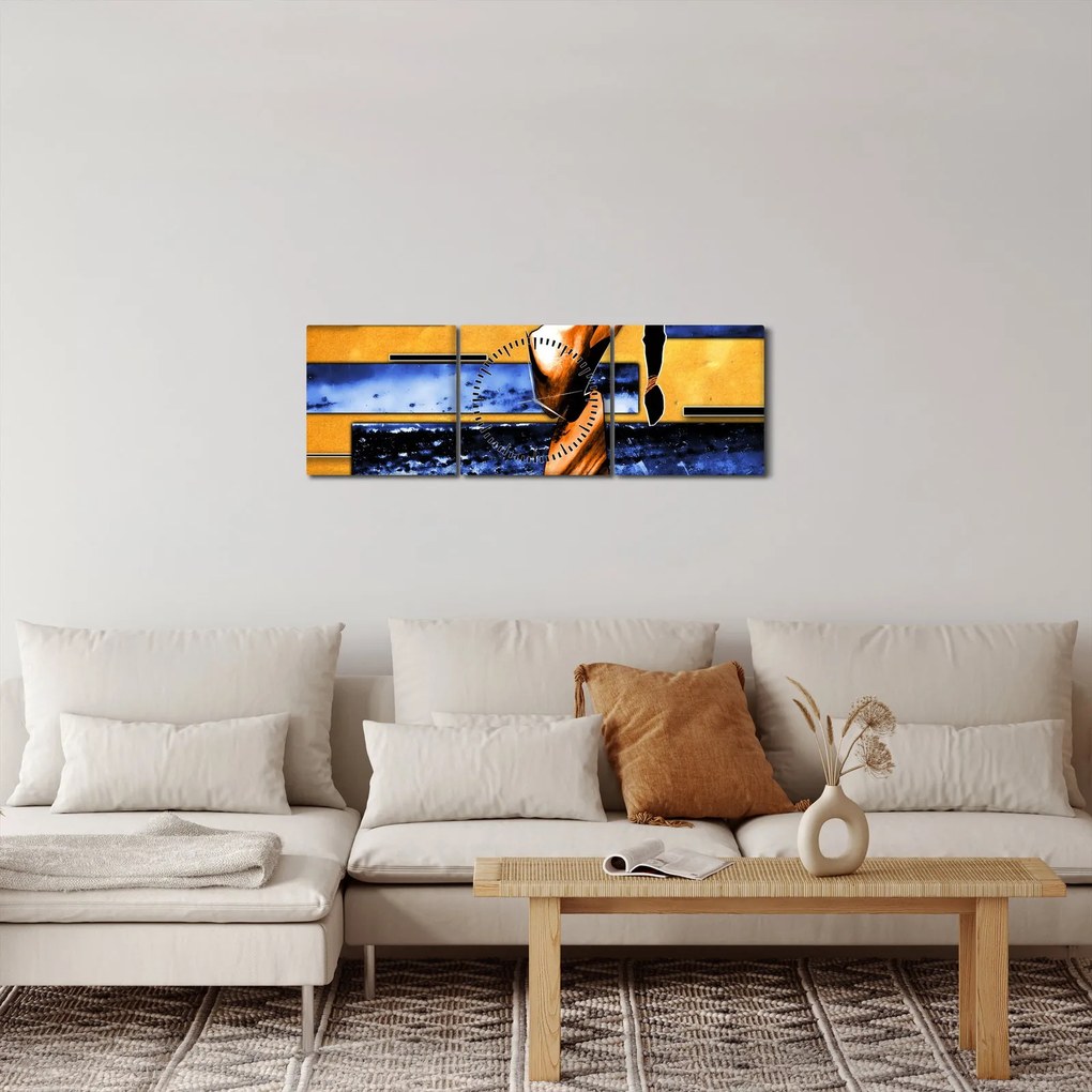 Obraz abstraktné maľby (s hodinami) (90x30 cm)