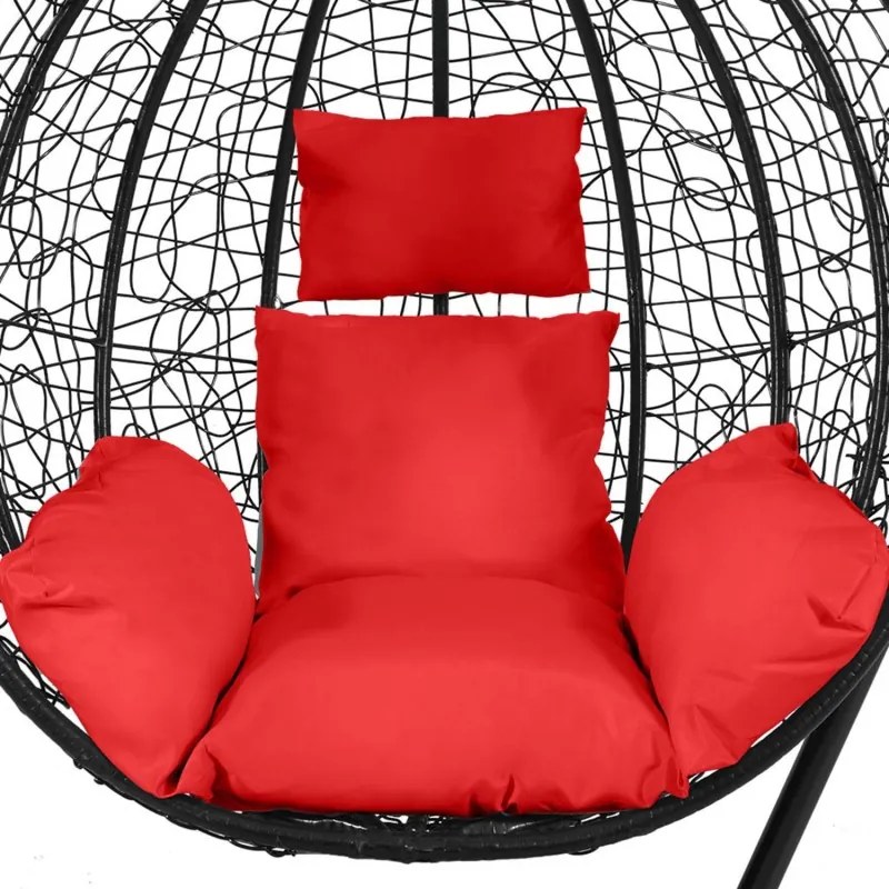 Závesné hojdacie kreslo MADRID bez stojana - čierne + červené vankúše