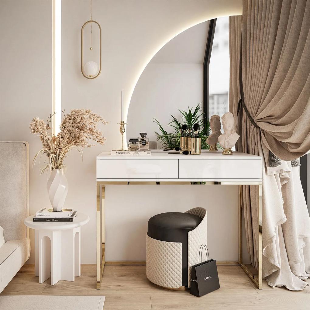Toaletný stolík OLLGA s led osvetlením biely lesk + zlatá
