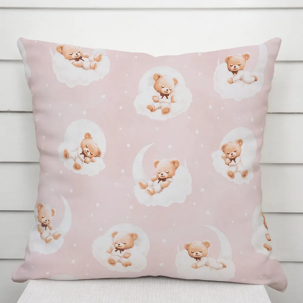 Biante Detská bavlnená obliečka na vankúš Sandra SA-743 Spiace medvedíky na obláčikoch na svetlo ružovom 50 x 50 cm