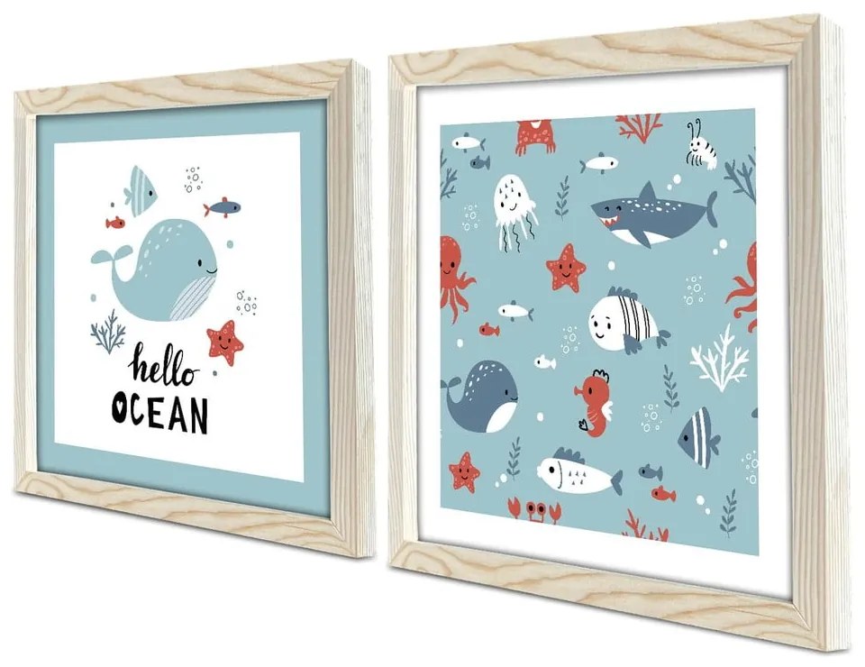 Detské obrázky v súprave 2 ks 33x33 cm Hello Ocean – Wallity