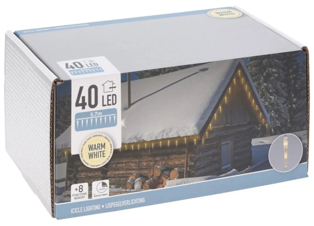 Vianočné svetielka 5,7 m/20 (40 led) teplá biela, 8 režimov svietenia, pamäťová funkcia