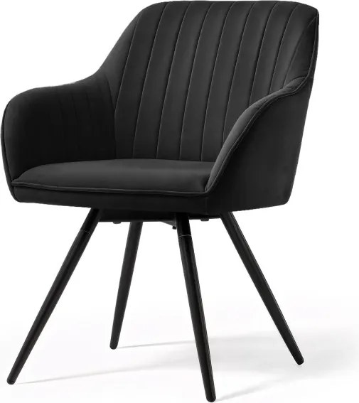 Sada šiestich otočných jedálenských stoličiek TURNO zamatové, čierne / čierne nohy (6 ks)