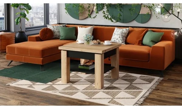 Rozkladací konferenčný/jedálenský stôl so zdvíhacou doskou CALEB dub craft/čierna