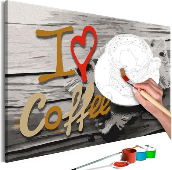 DIY set na tvorbu vlastného obrazu na plátne Artgeist I Love Coffee, 60 × 40 cm
