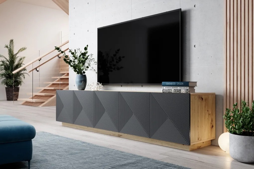 Moderný TV stolík Asha 200 cm - artisan / rivier stone mat