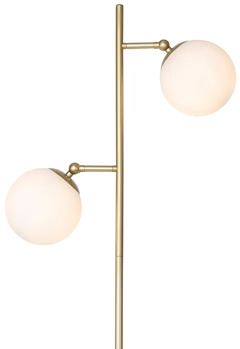 Art Deco stojaca lampa zlatá s matným sklom 2-svetlo - Pallon