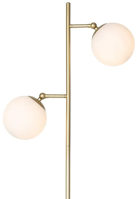 Art Deco stojaca lampa zlatá s matným sklom 2-svetlo - Pallon
