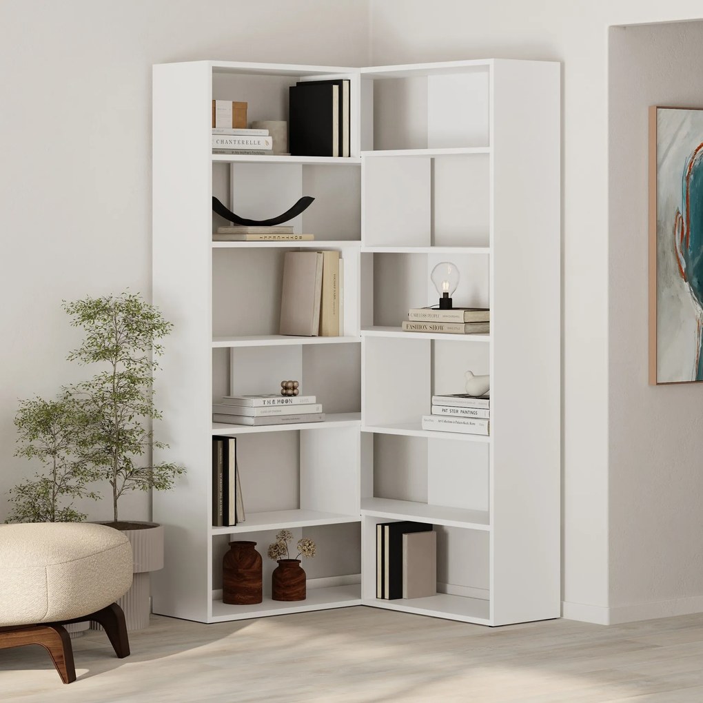Moderná rohová knižnica Houseland Molly No.4 biela