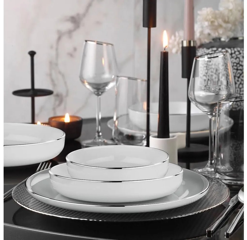 Jedálenská súprava 18 ks biela/strieborná/porcelán