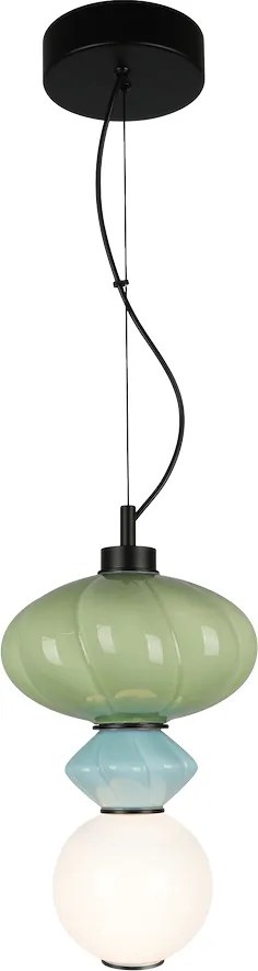 Závesné svietidlo Ascoli, 1x zelené/modré/biele sklenené tienidlo, b