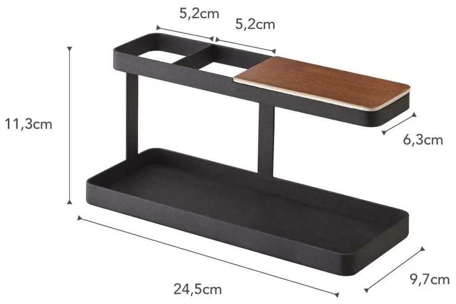 Čierny multifunkčný stojan s detailom z bukového dreva YAMAZAKI Tower Desk Bar