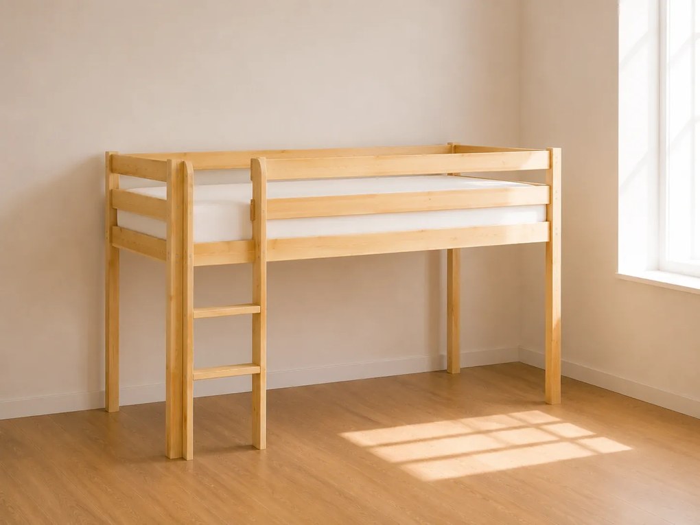 Detská vyvýšená posteľ z masívu 200x90 cm - prírodné drevo