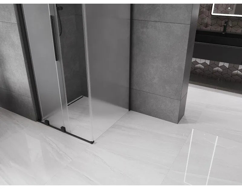 Mexen Velar, sprchový kút s posuvnými dverami 90 x 90 cm, 8mm sklo námraza, čierna matná, 871-090-090-31-70