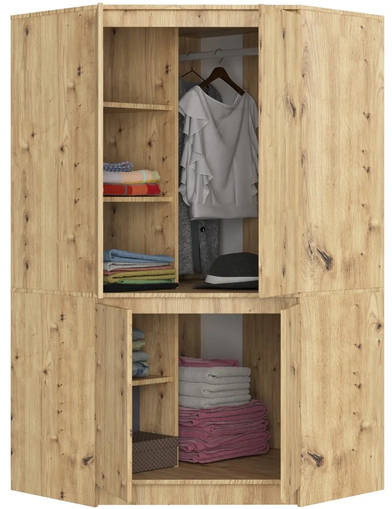Rohová šatníková skriňa CLP 100 cm 4D dub artisan