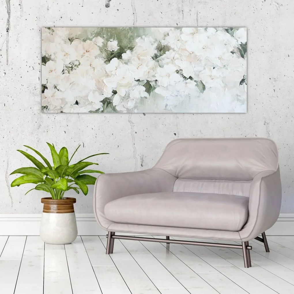 Obraz - Abstrakcia bielych kvetov (120x50 cm)