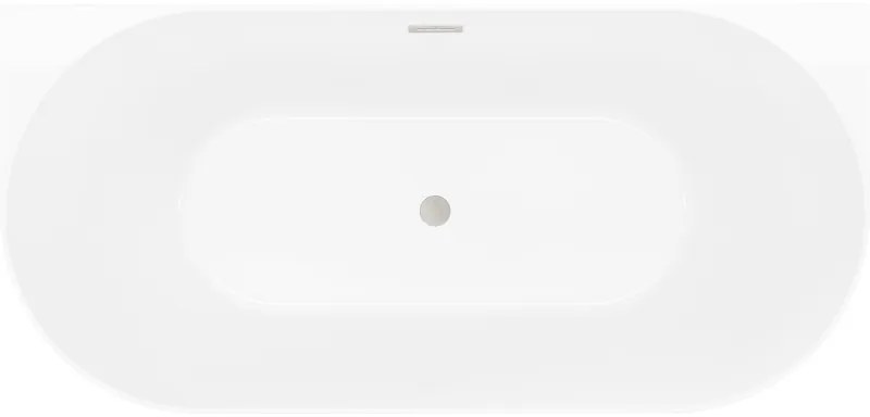 Mexen Oval Slim, voľne stojaca vaňa ku stene, 170 x 80 cm, biela-šedá, oceľový prepad, 52661708062-97