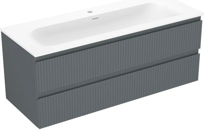 Mexen Rivel, kúpeľňová skrinka 120 cm s umývadlom Vela, 2 zásuvky, drážkovaná, grafitová matná/biela matná, 91A20-12047-2-BFF66-W23M