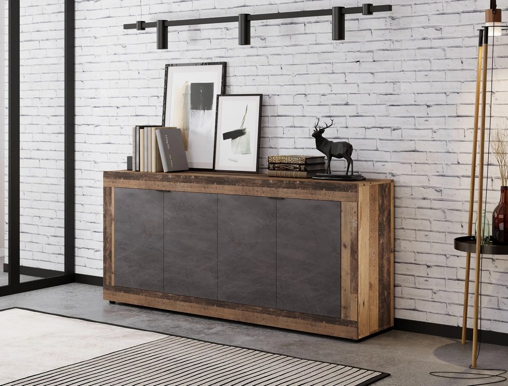 Komoda Lunea 180 cm šedá/dub Matera tmavý