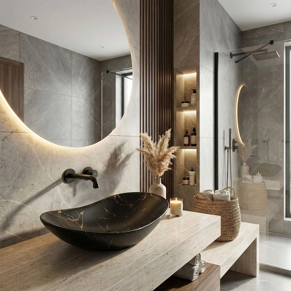 REA Royal Marble 60 umývadlo na dosku, 61 x 36 cm, čierna, REA-U7478