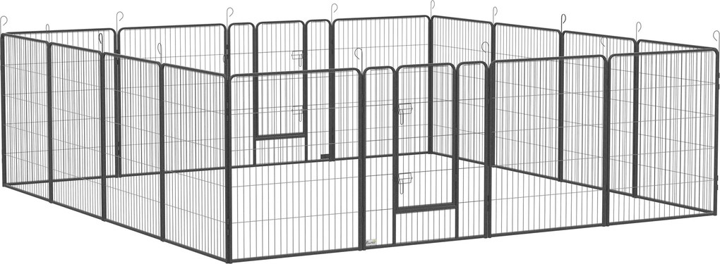 PawHut Ohrádka pre šteniatka so 16 panelmi, každý 80x100 cm, Záhrada pre veľkých, stredných, malých psov, Ohrádka pre malé zvieratá, DIY ohrádka pre š