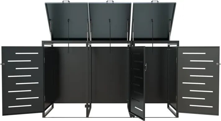 Kovový prístrešok pre 3 popolnice, antracit, 197×116×80 cm