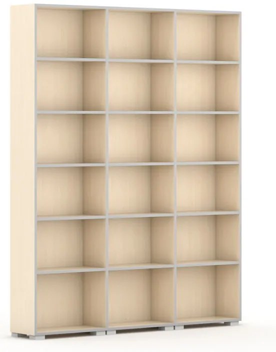 Knižnica SILVER LINE, 3 stĺpce, 2230 x 1800 x 400 mm, breza