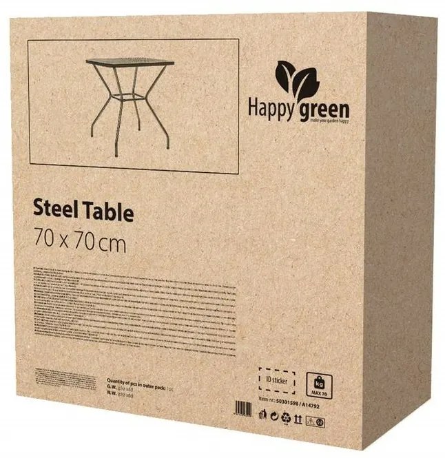 Happy Green Záhradný oceľový stôl Maine, 70 x 70 cm