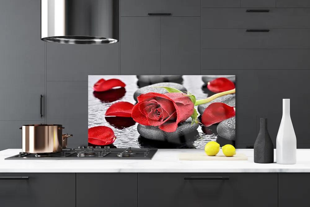 Sklenený obklad Do kuchyne Ruže kvet kamene zen 125x50 cm