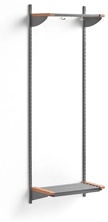 Vešiaková stena JEPPE s hornou policou, základná sekcia, 1790x600x310 mm, strieborná/dub