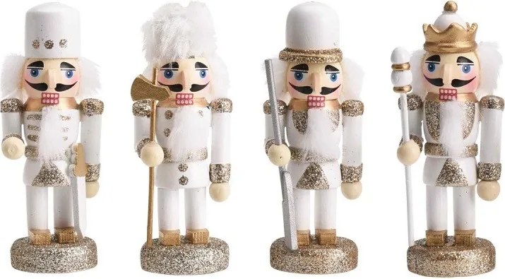 Set závesných luskáčikov v bielo-zlatej farbe 4 ks 9 cm