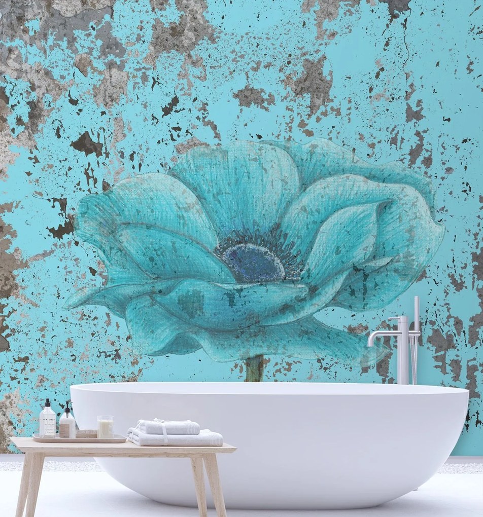 Gario Fototapeta Tyrkysový kvet na stene Materiál: Vliesová, Rozmery: 100 x 100 cm