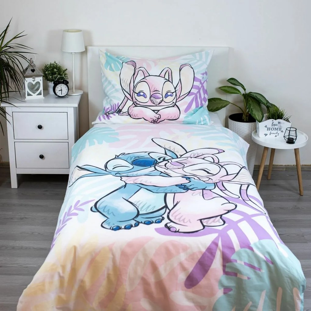 Jerry Fabrics Bavlnené obliečky Lilo and Stitch "Leaves", 140 x 200 cm, 50 x 70 cm, 140 x 200 cm, 50 x 70 cm
