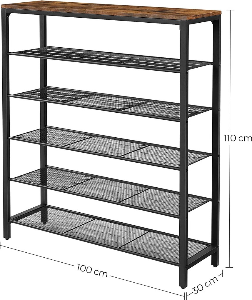 Stojan na topánky s 5 úrovňami, botník, rustikálny hnedý